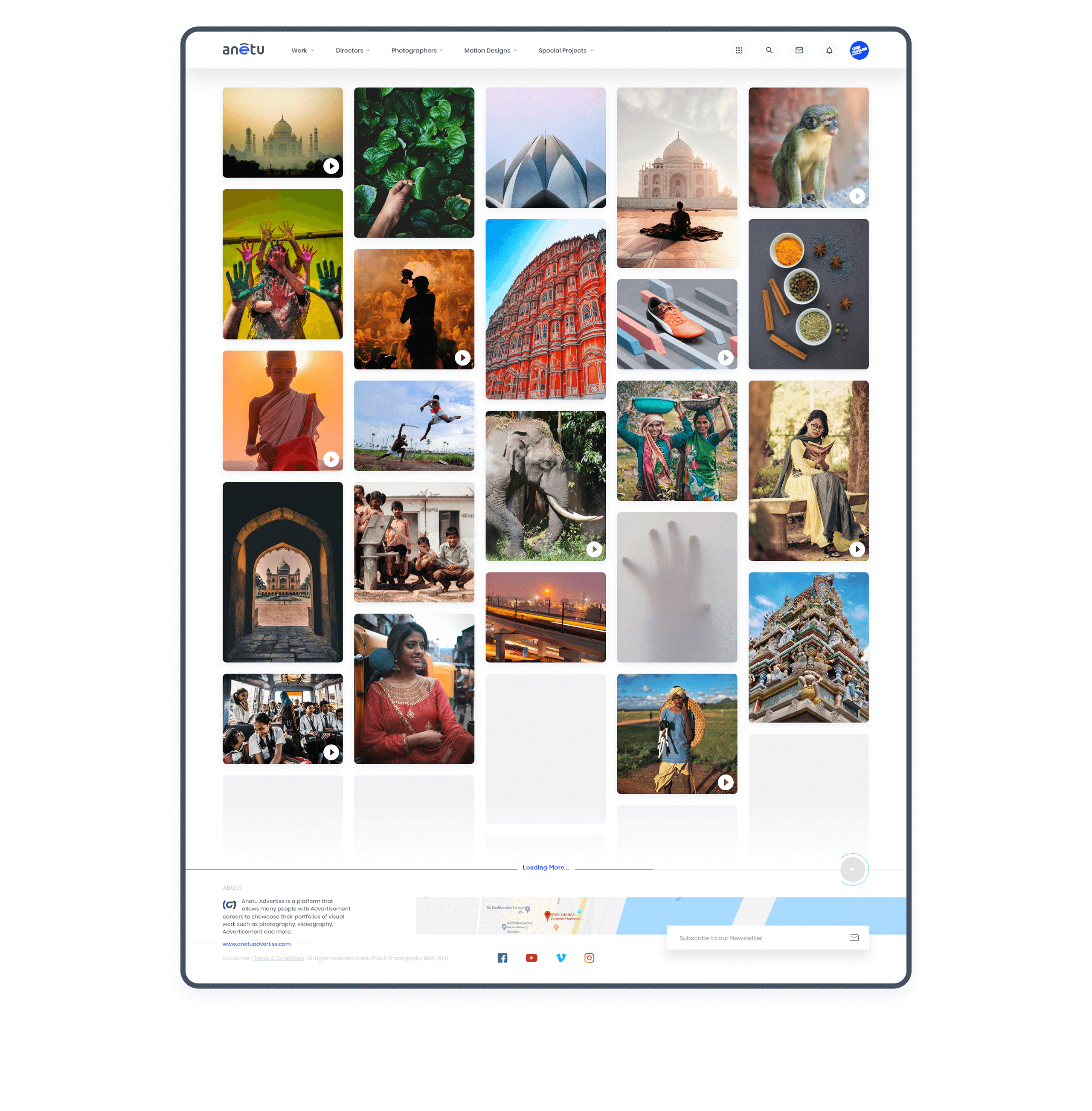 Minifolio for a customized community Anetu Progressive Web App - Mobile Tablet Responsive view