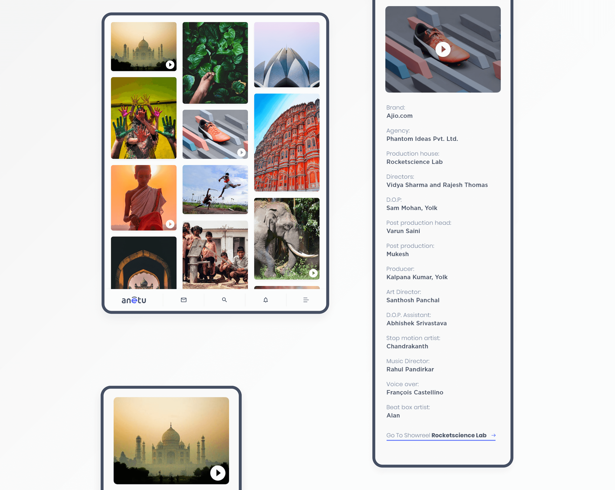 Minifolio for a customized community Anetu Progressive Web App - Mobile Tablet Responsive view