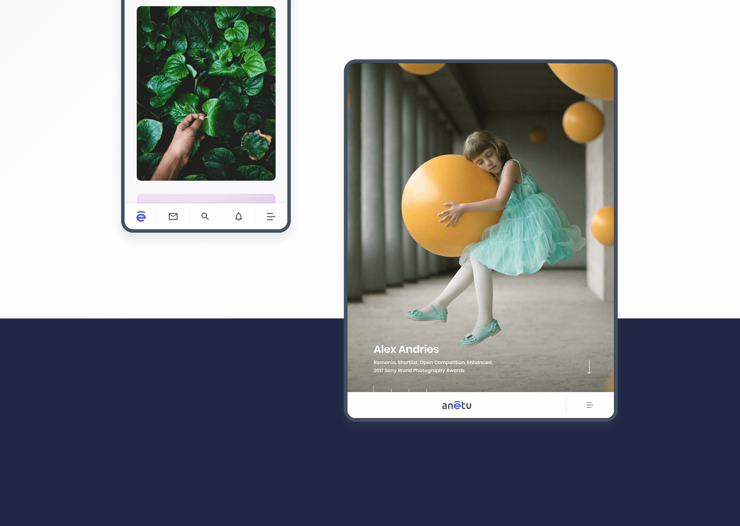 Minifolio for a customized community Anetu Progressive Web App - Mobile Tablet Responsive view