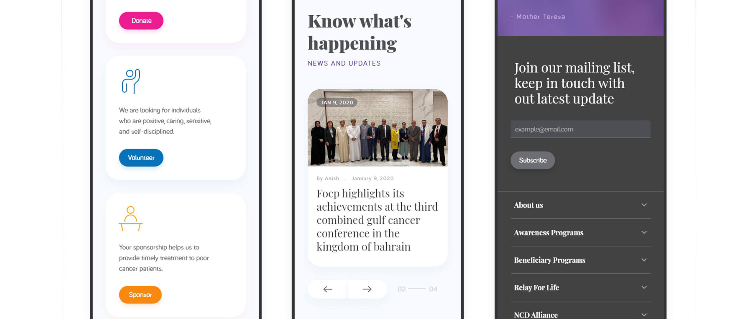 Non Profitable Organization reasearch about website and case study for FoCp, Finally created Web & Mobile UI/UX